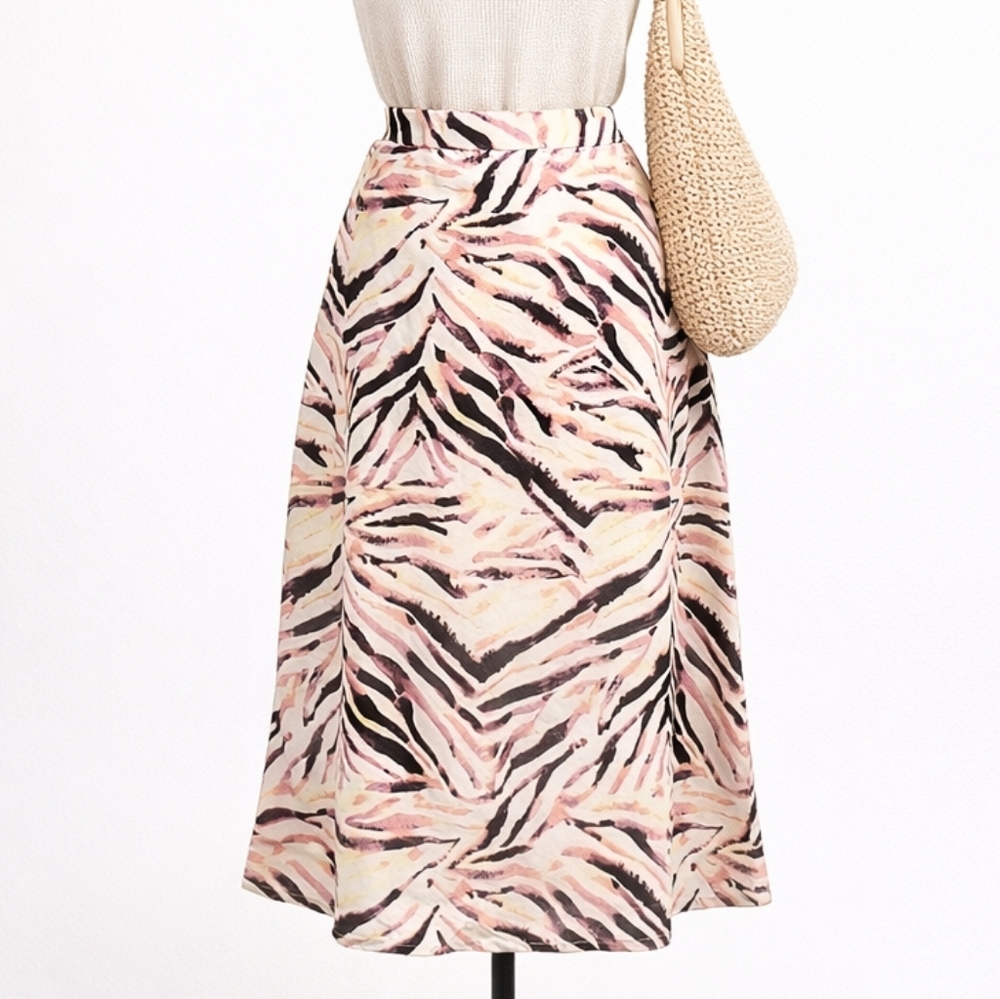 Kendall & Kylie Pink and Black A-Line Zebra Print Skirt